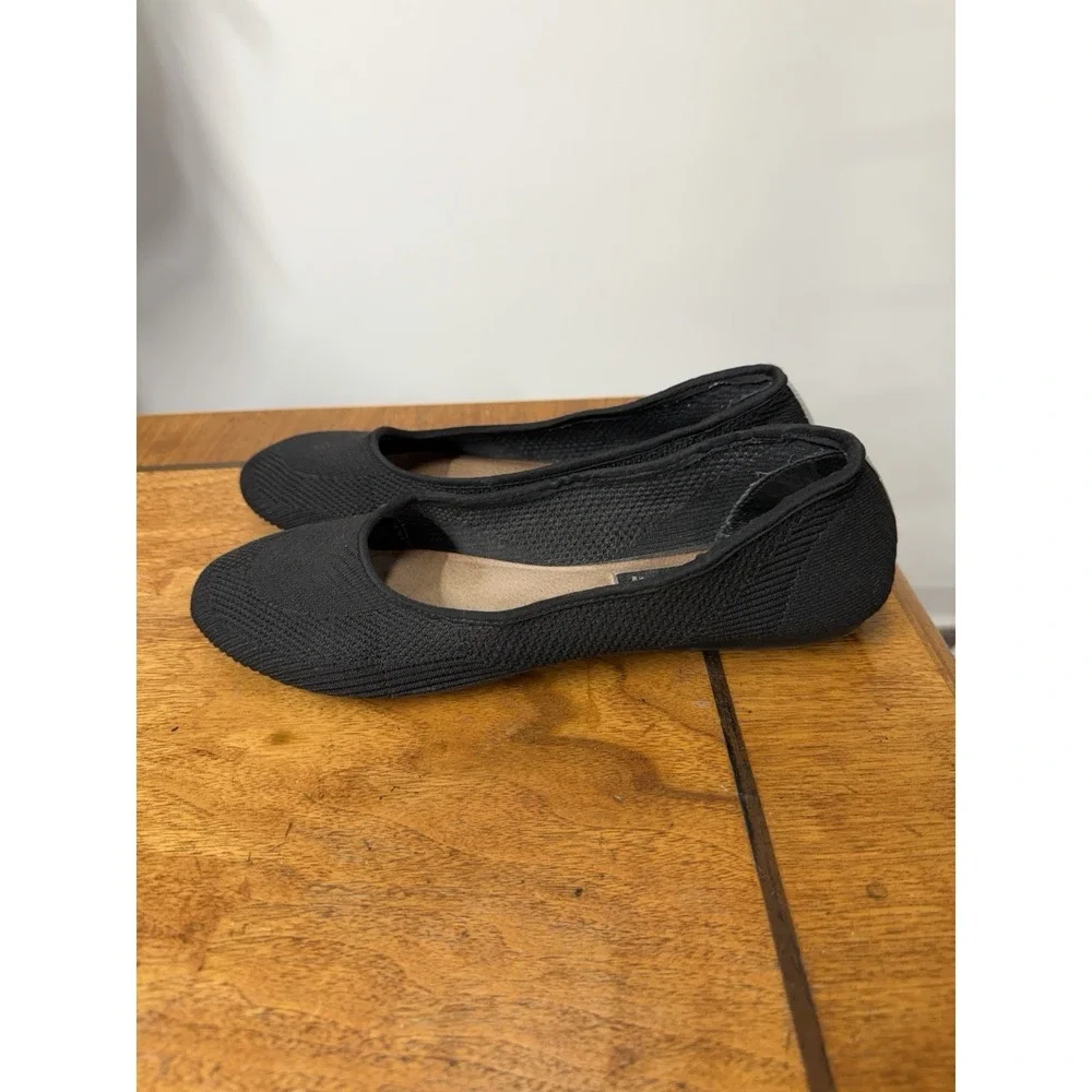 STEVEN New York Women's 9.5 Knit Ballet Flats Round Toe Black Shoes Slip On